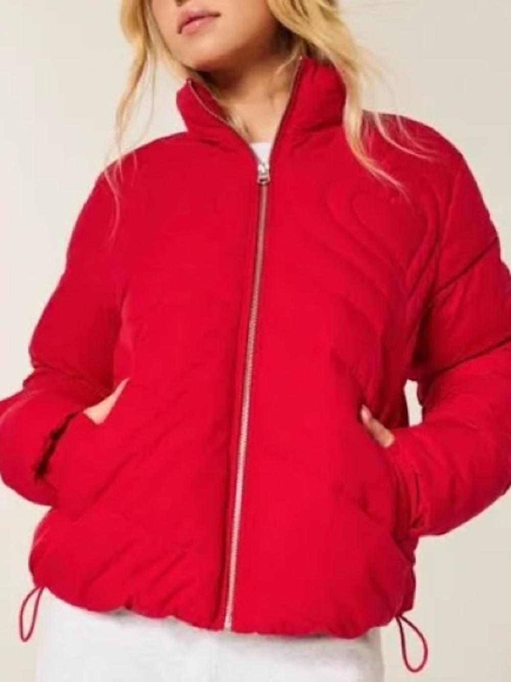 Hollister Red Quilted Puffer Jacket